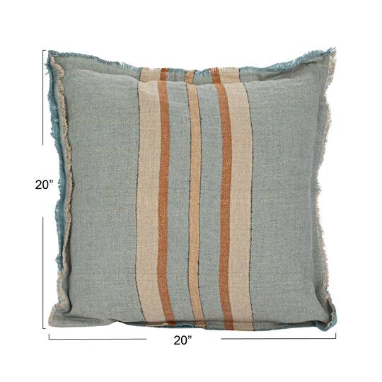 Hello Honey® 20" Blue & Brown Striped Woven Linen Fringed Pillow